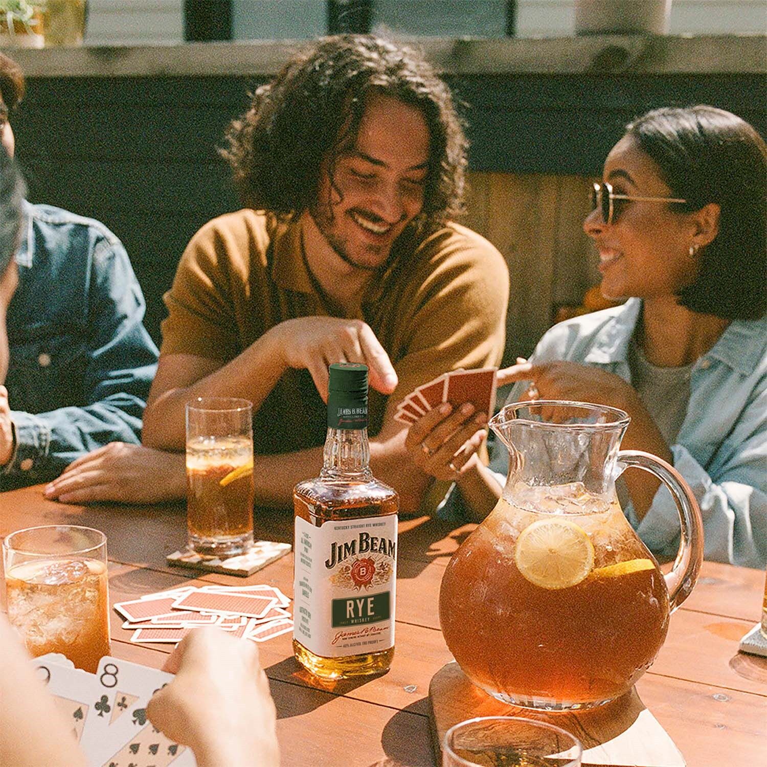 Man Holding Pineapple Bourbon Bottle Fresh Pineapple Bar Setting Jim Beam
