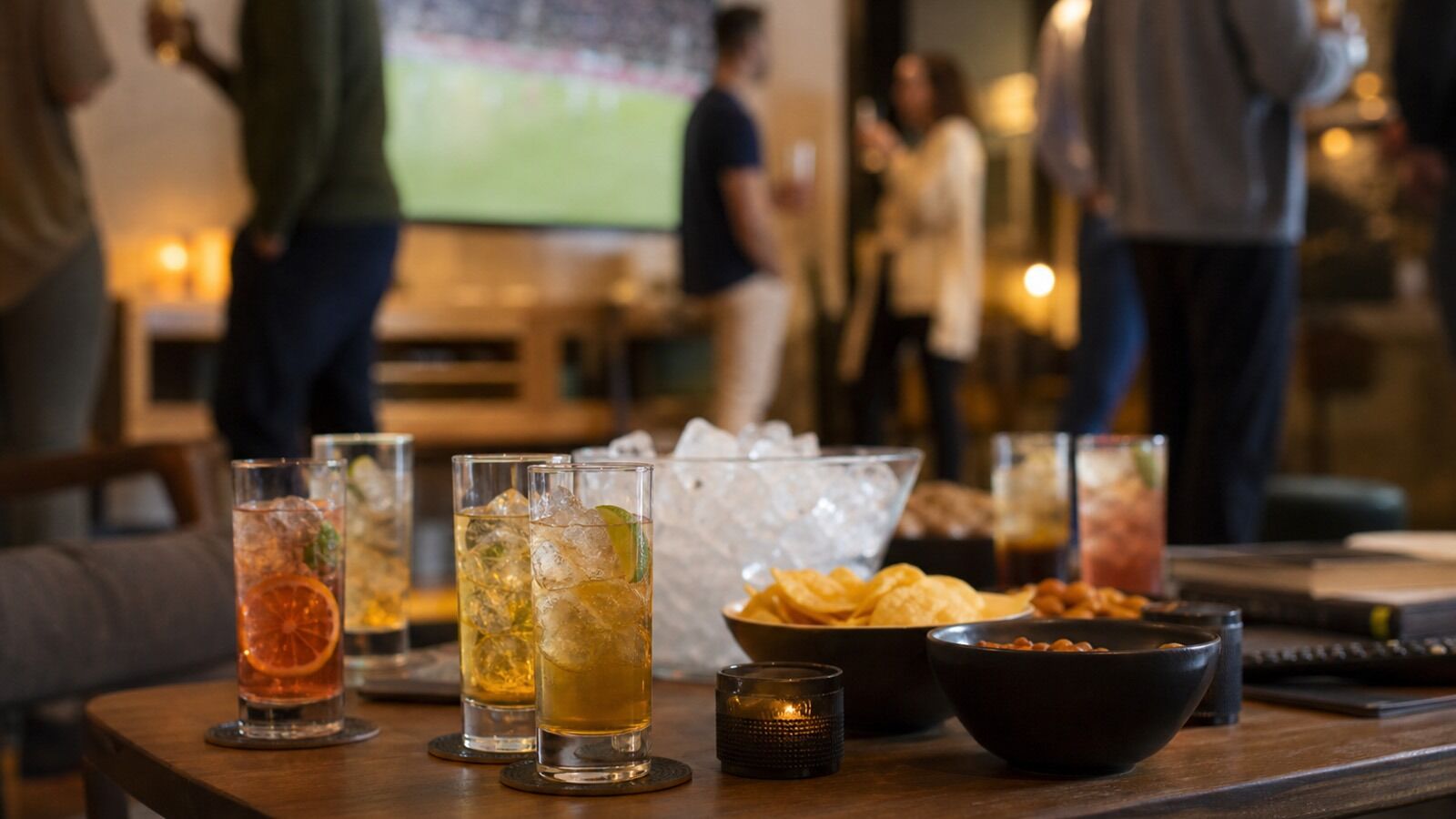 Cocktails snacks living room party jim beam