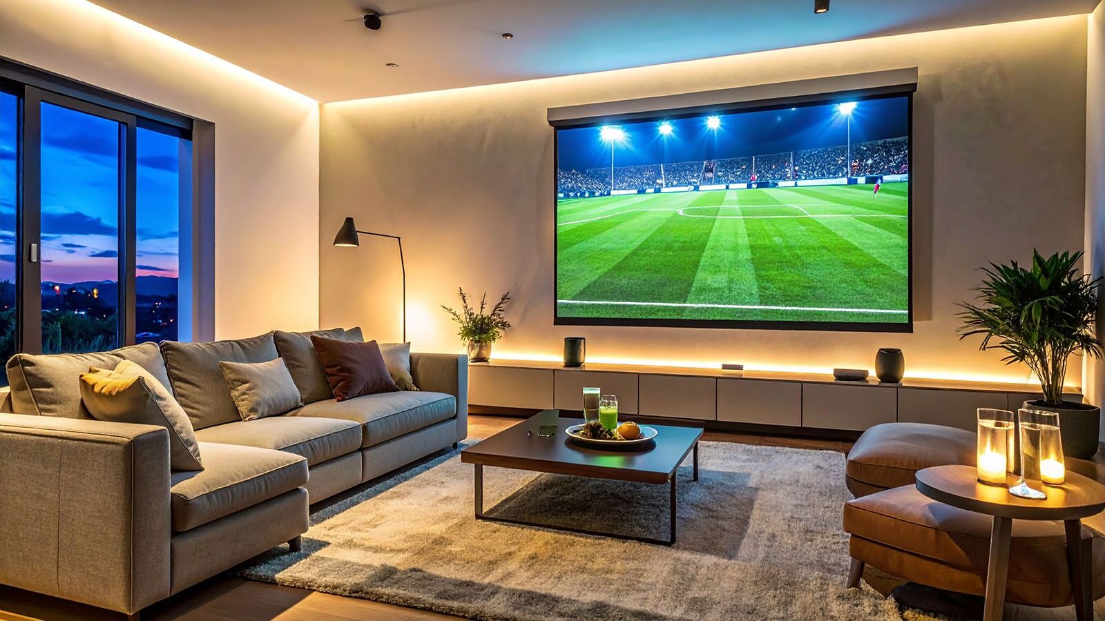 Livingroom sofa football screen lighting jim beam image