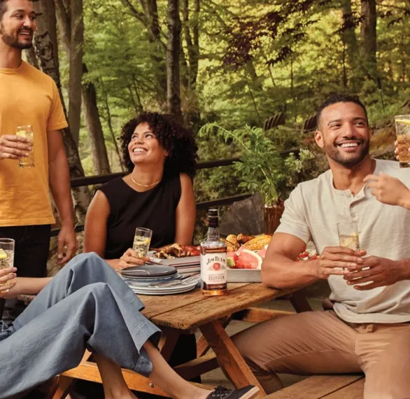 Outdoor Dining Group Friends Drinks Table Food Bottle Jim Beam
