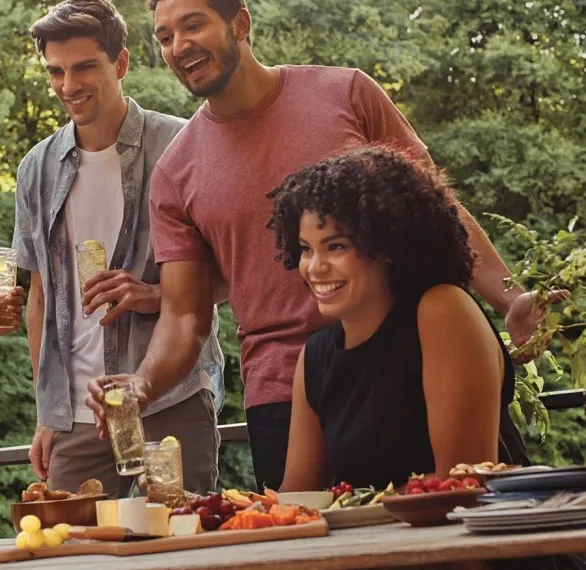 Outdoor friends cocktails snacks table jim beam image