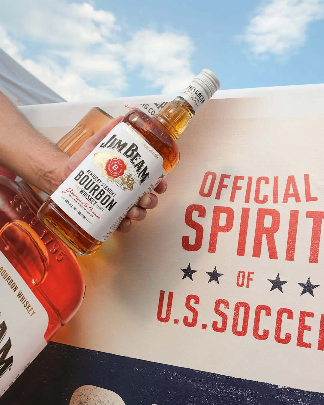 Jim Beam Block Party bottle and logo background