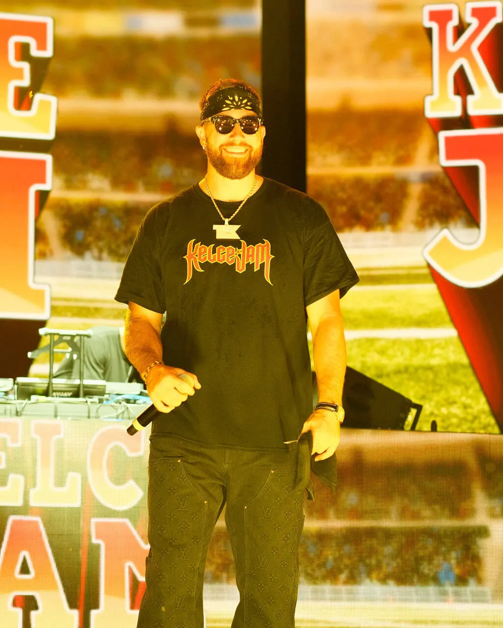 Travis Kelce on stage at Kelce Jam festival 2024