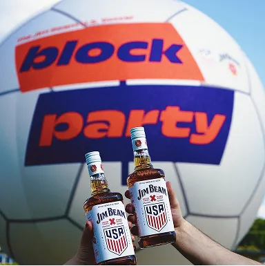 Block Party Two USA Bottles Raised Jim Beam