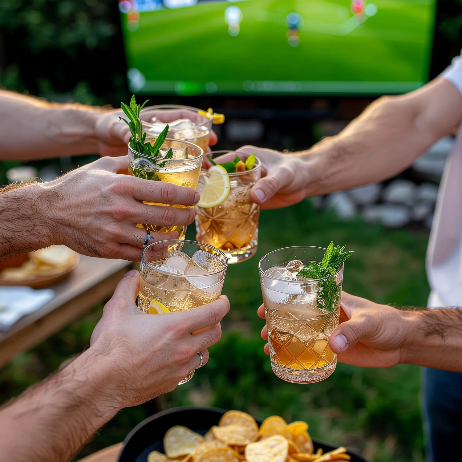 Cocktails toast hands citrus mint football jim beam