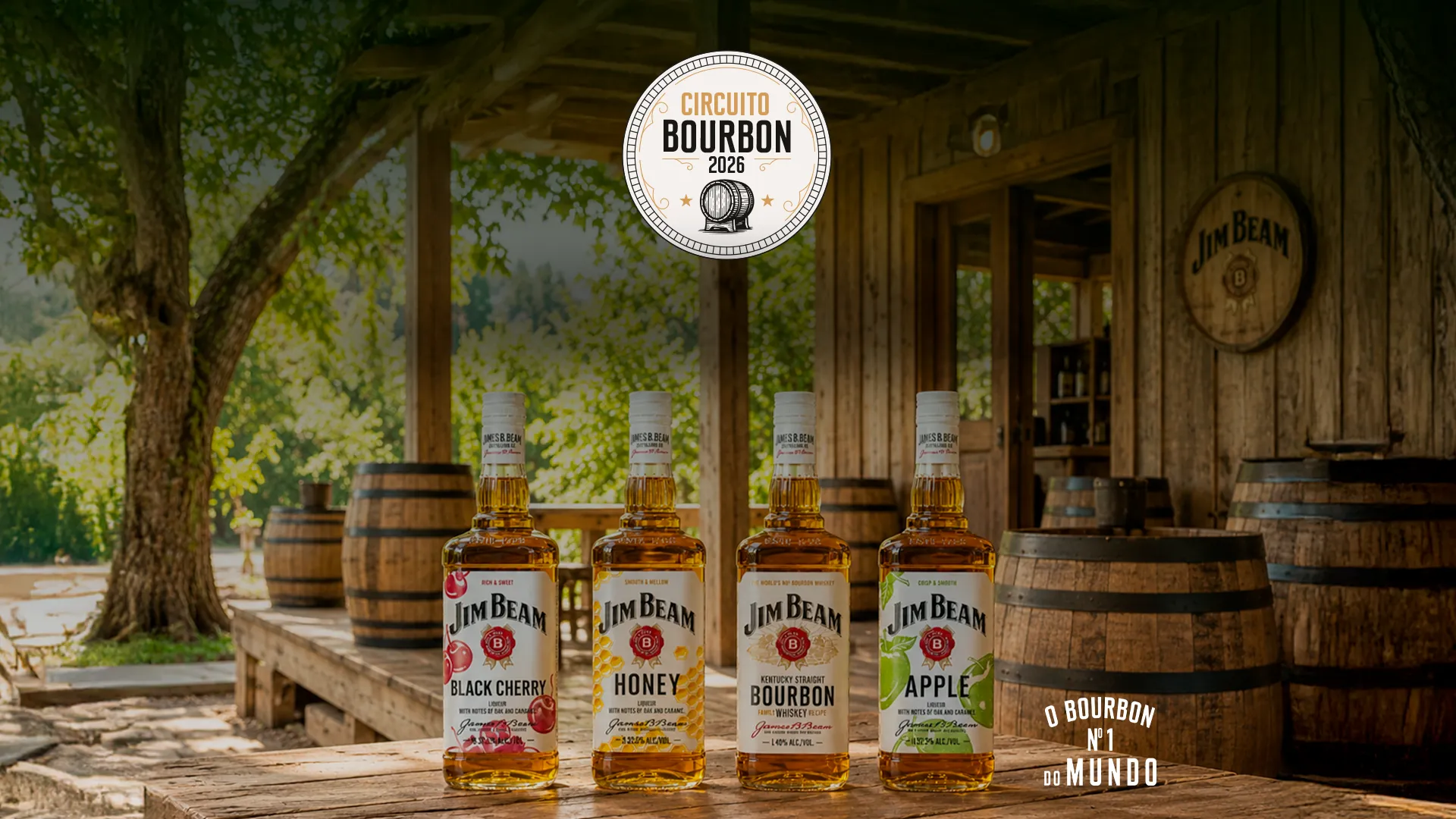 Four Jim Beam Bottles on a wooden surface